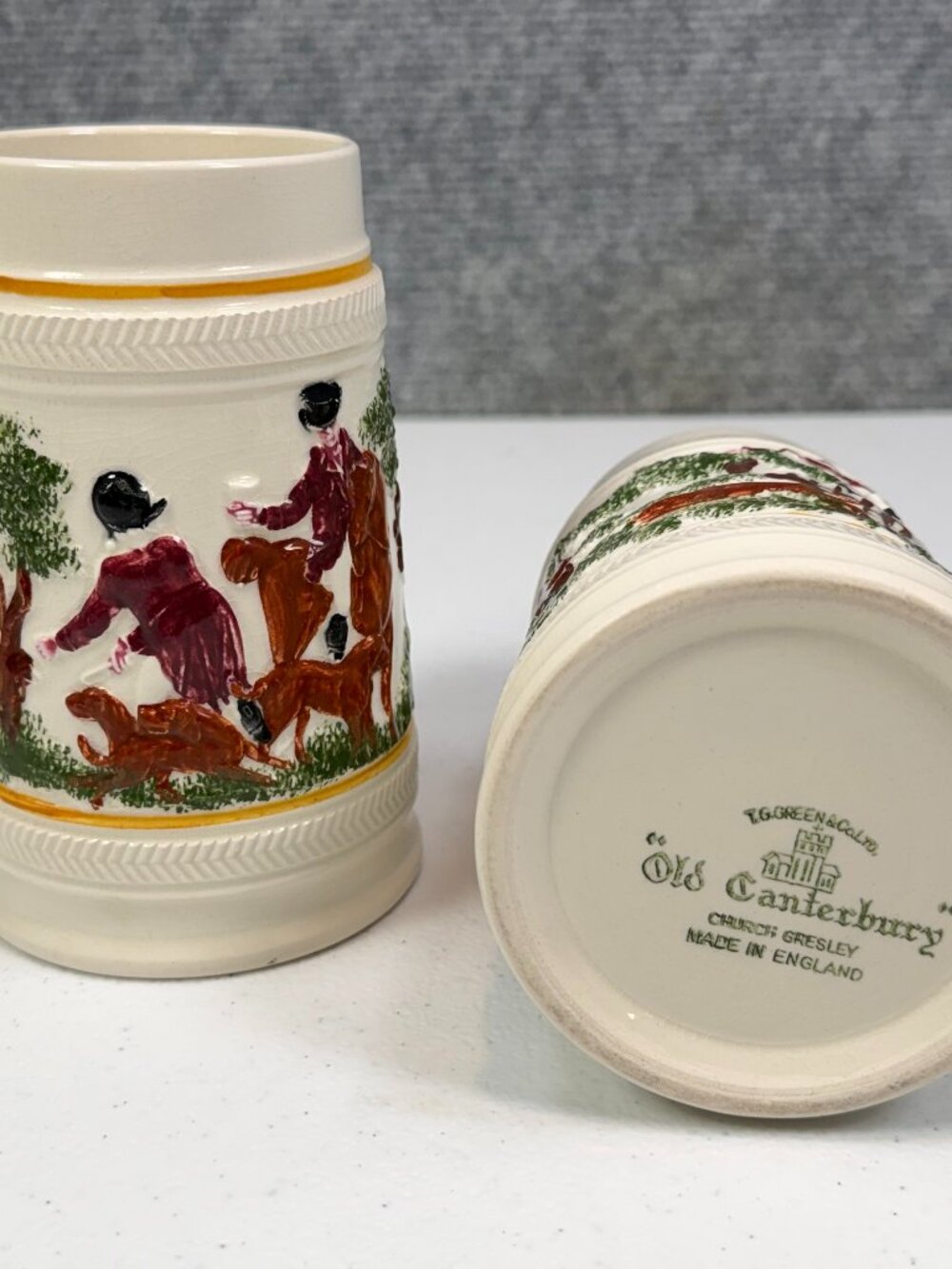 Vintage T.G. Green Old Canterbury Hunt Scene Tankards England Set of 2 UK